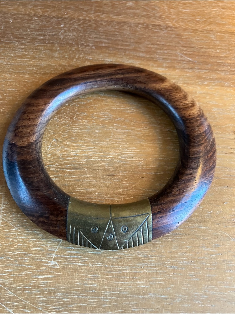 Unique Vintage Wood Angle Bracelet With Brass Feature Artsy Boho